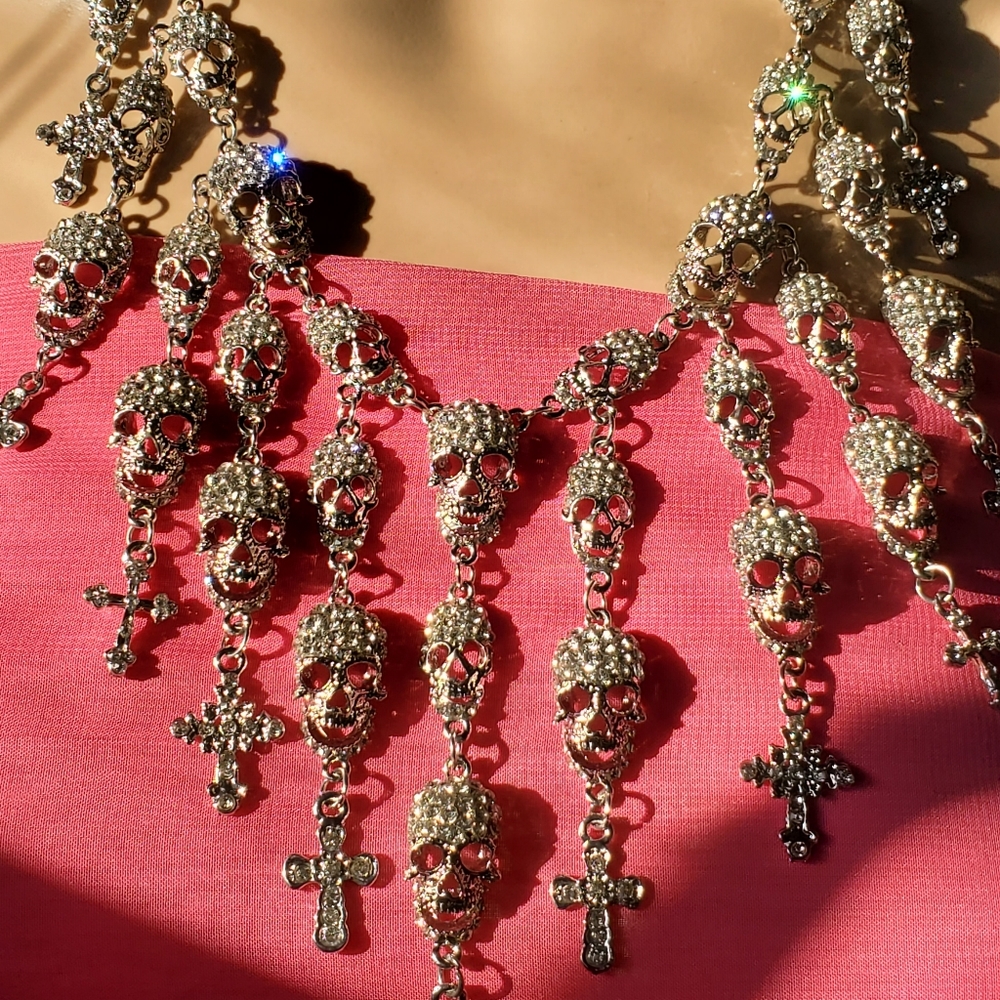 Rhinestone Skull & Cross Necklace
